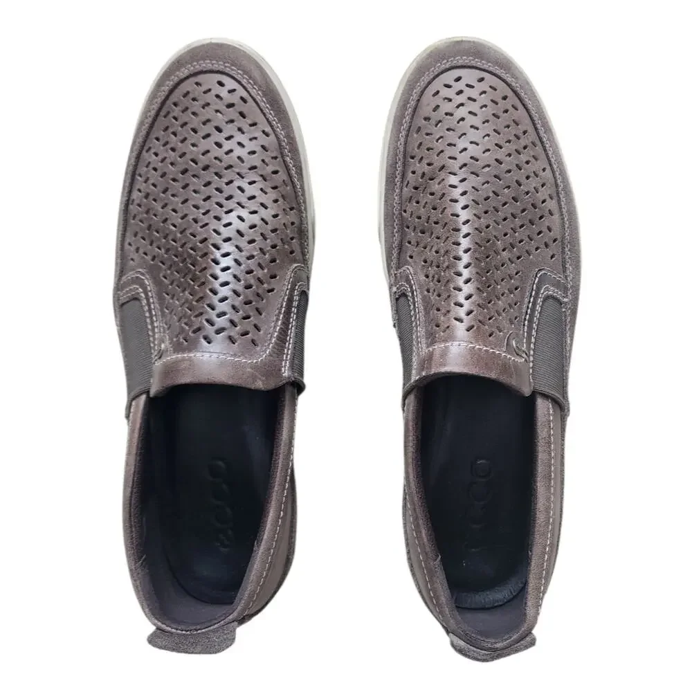 ECCO Collin Perf Slip-On Sneakers Size 44 Pewter Geometric Perforation Goring.